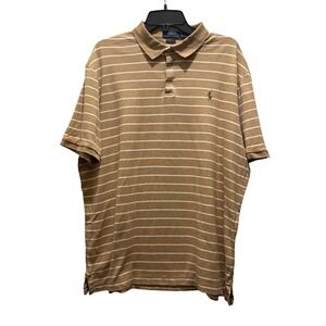 Polo Ralph Lauren Mens Striped Polo Shirt Brown White Classic Fit size XL